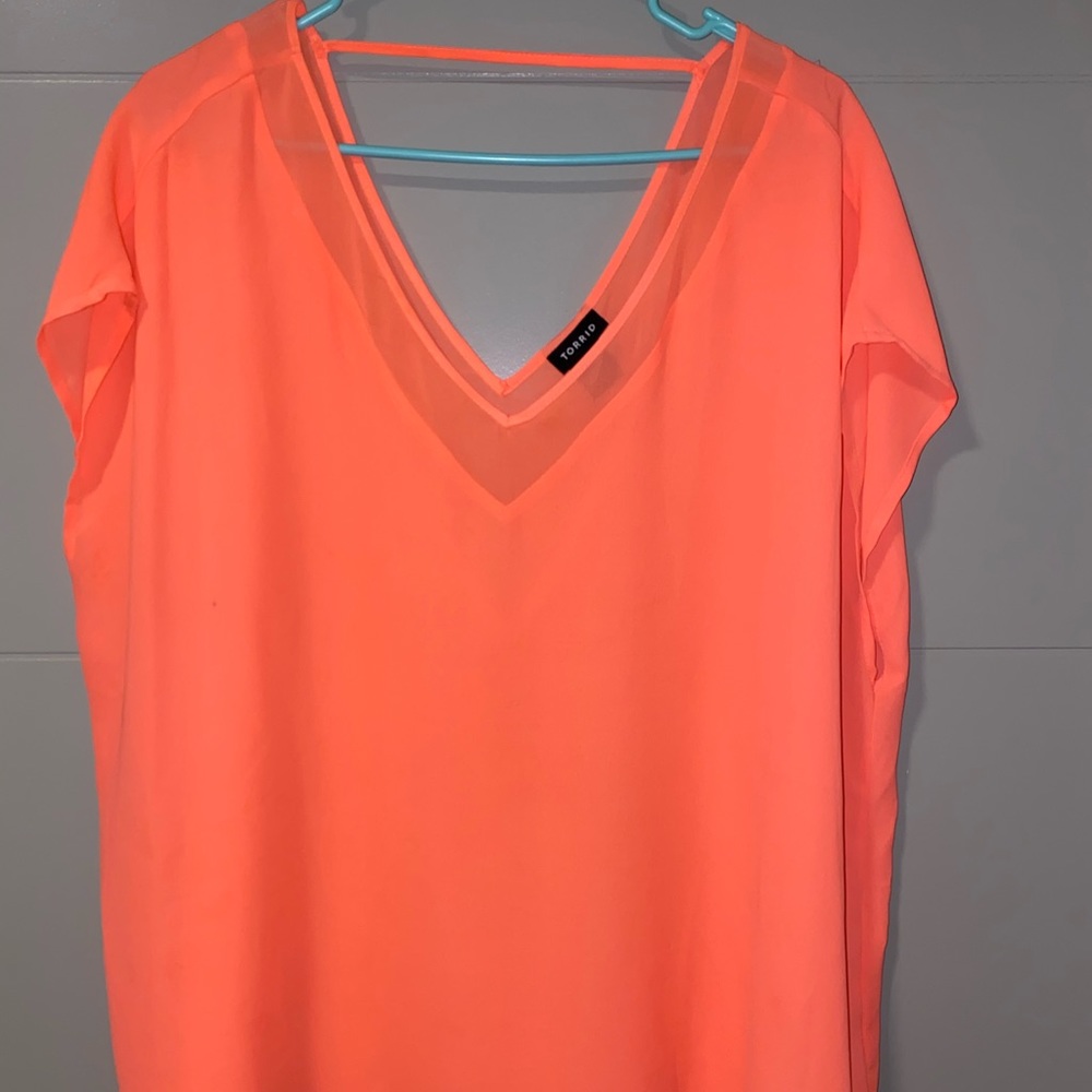 Torrid Neon Salmon Georgette V-neck Blouse NWOT